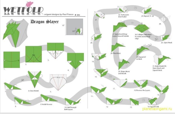 Дракон оригами из бумаги для детей схема простая