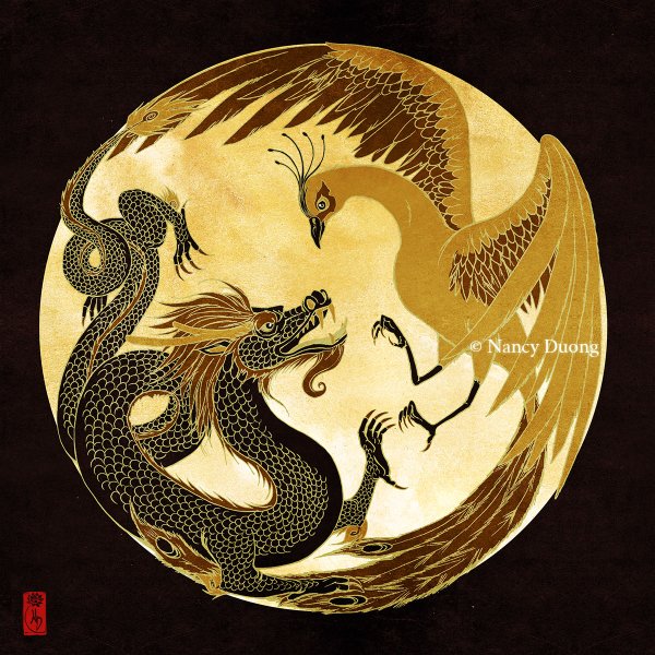 Инь Янь символ дракон и Феникс