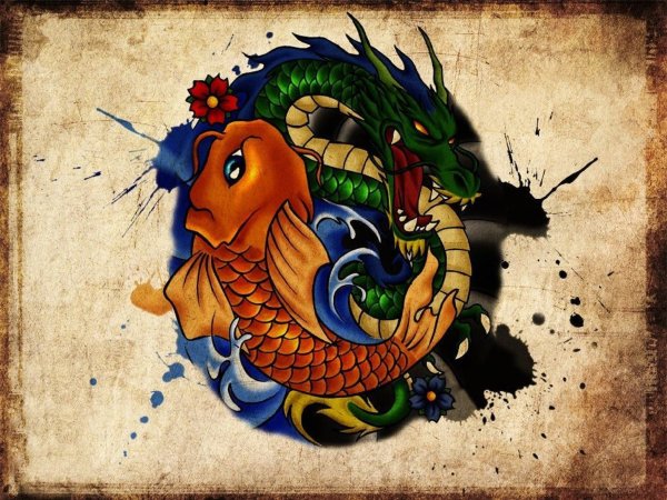 Инь Янь дракон и рыба