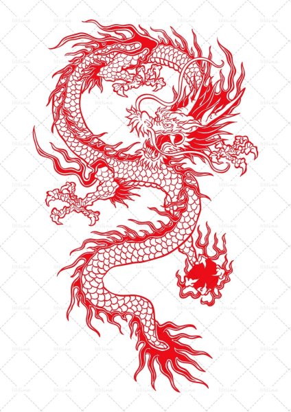 Китайский дракон эскиз красный