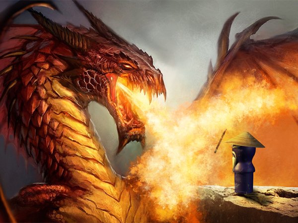 Рисунки драконов с воинами