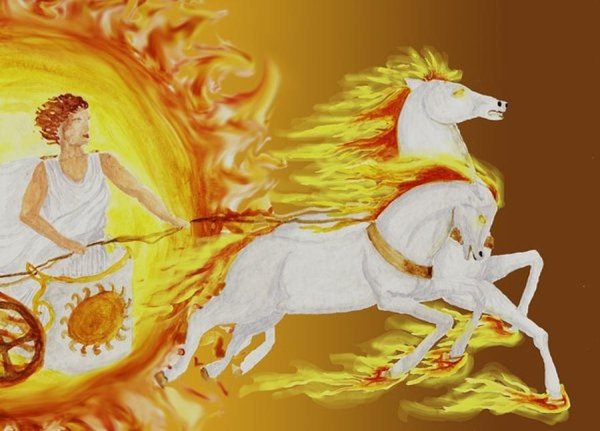 Бог солнца Гелиос на огненной колеснице