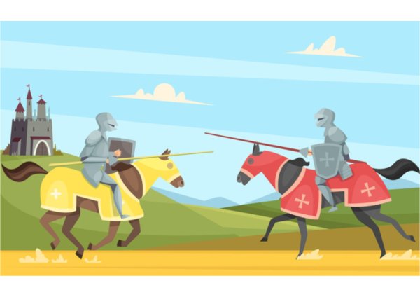 Рыцари сражаются на конях