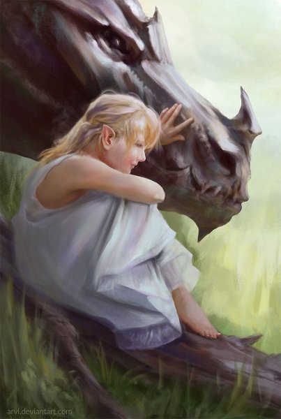 Дракон обнимает девушку