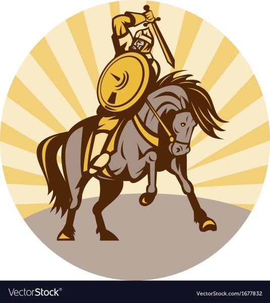 Рыцарь на коне с мечом и щитом