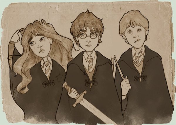 Рисунок Гарри Поттера с гермионой и Роном и Гарри