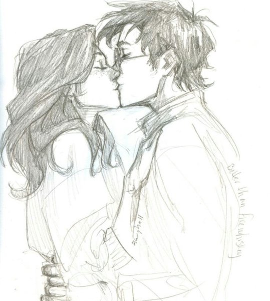 Гарри Поттер и Джинни Уизли поцелуй карандашом