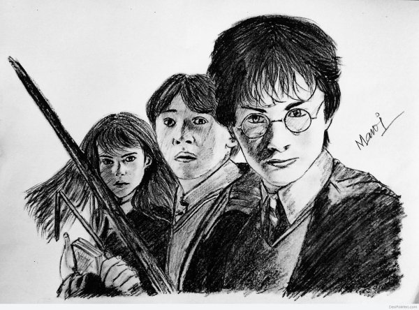 Рисунок на тему Гарри Поттер , Рон и Гермиона