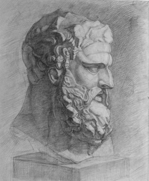 Гипсовая голова Геракла рисунок
