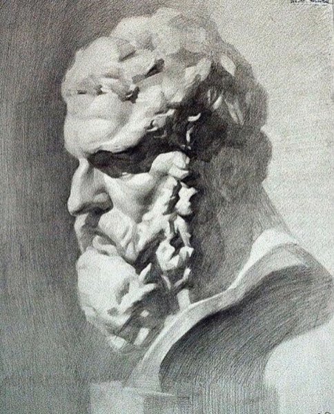 Гипсовая голова Геракла Академический рисунок