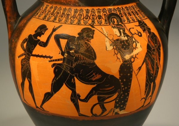 Амфора чернофигурная вазопись Геракл и немейский Лев