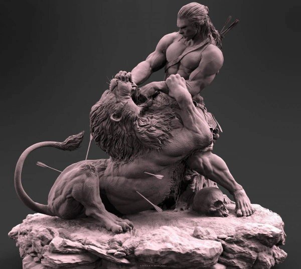 Геракл разрывающий пасть льву скульптура