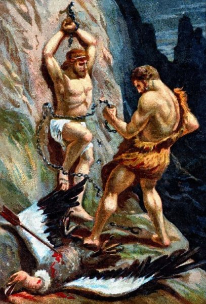 Гефест приковал Прометея к скале