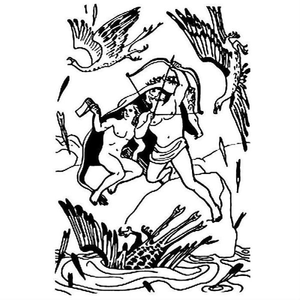 Раскраска третий подвиг Геракла Стимфалийские птицы
