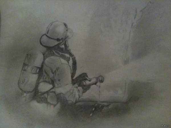 Пожарный рисунок карандашом