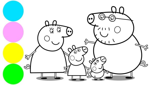 Раскраска Свинка Пеппа и ее семья