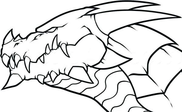 Голова дракона вид сбоку контур