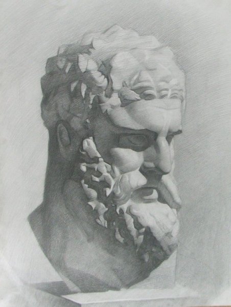 Гипсовая голова Геракла рисунок