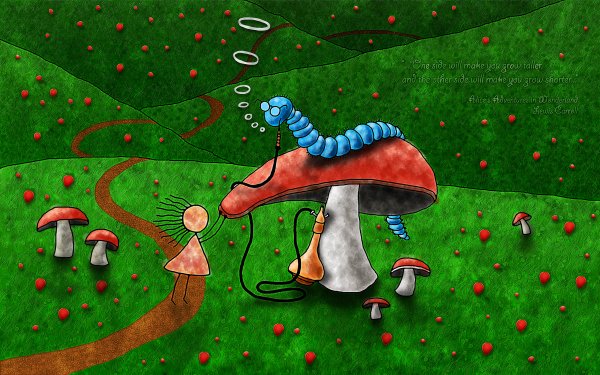 Алиса в стране чудес грибы рисунок