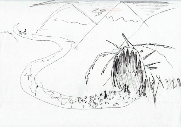 Нарисовать рисунок Эдварда Грига в пещере горного короля