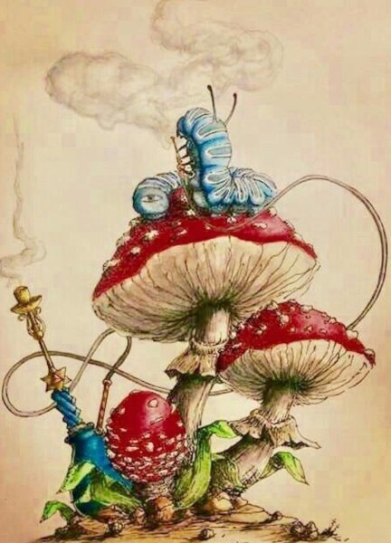 Гусеница на грибе из Алисы в стране чудес