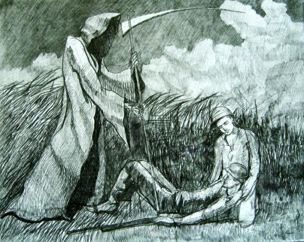 Солдат и смерть рисунок карандашом
