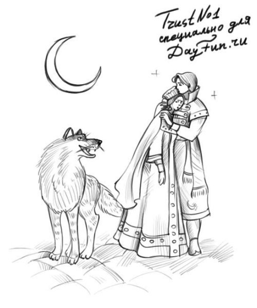 Иллюстрация к сказке Иван Царевич и серый волк карандашом