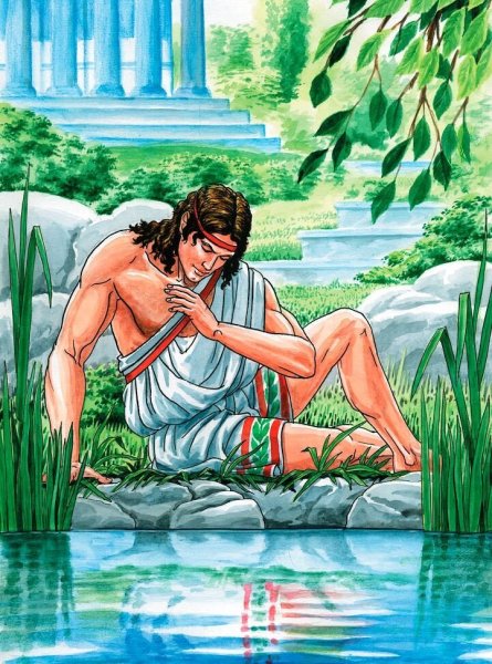 Иллюстрация к мифу древней Греции Нарцисс