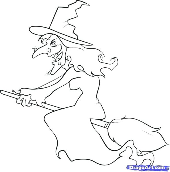 Раскраска ведьма на Хэллоуин