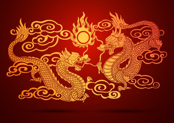 Золотой китайский дракон орнамент