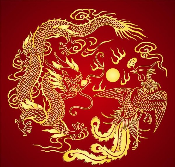Китайский орнамент дракон Феникс