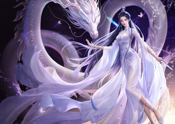 Белый дракон и девушка
