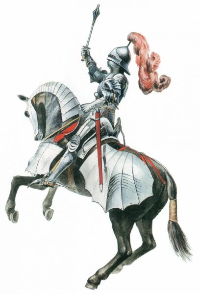 Средневековый рыцарь в доспехах на коне