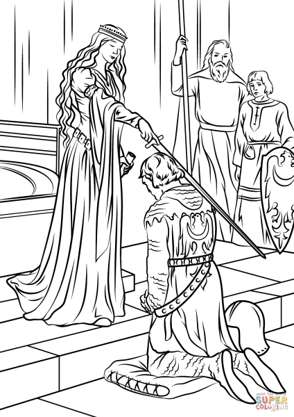 Принцесса и рыцарь раскраска для детей