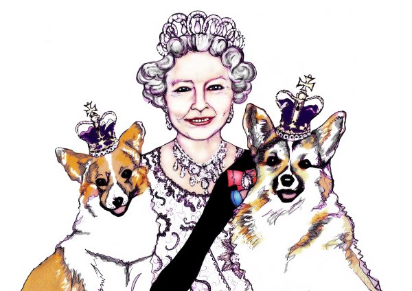 Портрет королевы Елизаветы 2 с корги