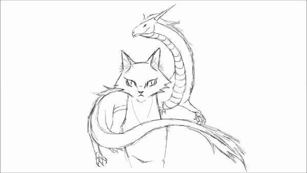 Раскраска кошка дракон