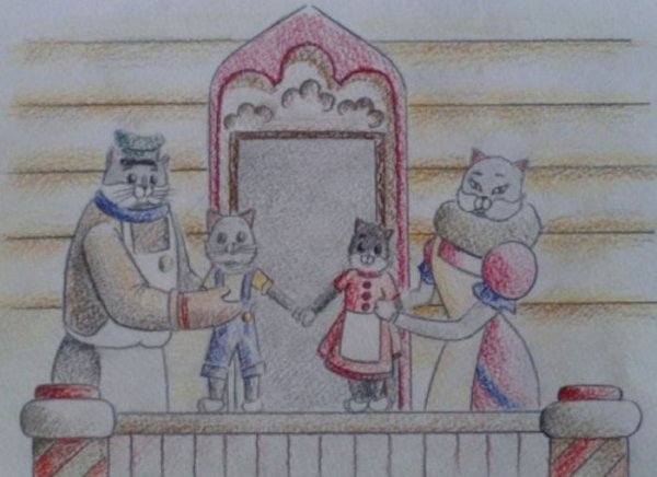 Иллюстрация к пьесе сказке Кошкин дом Маршака