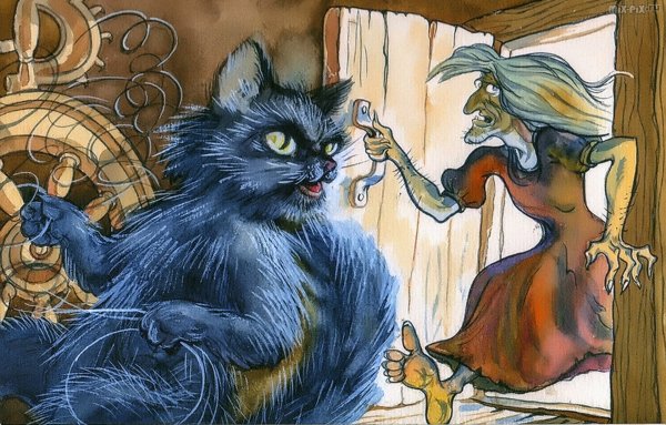 Сказочная баба Яга с котом