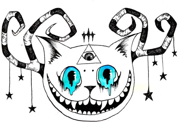 Чеширский кот рисунок для срисовки