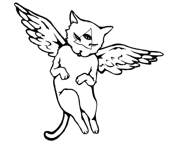 Раскраска котик с крылышками