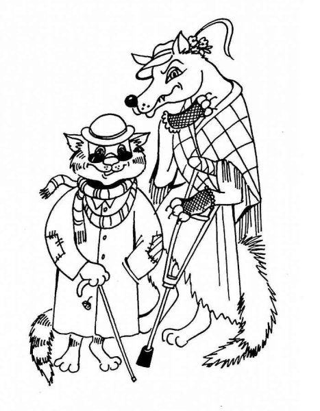 Буратино лиса Алиса и кот Базилио раскраска