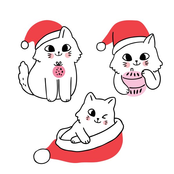 Кот в шапке Деда Мороза рисовать