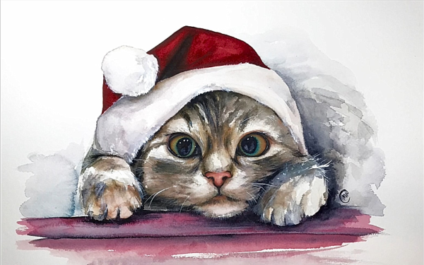 Новогодний котик рисунок