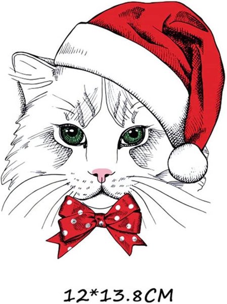 Котенок в новогодней шапке рисунок