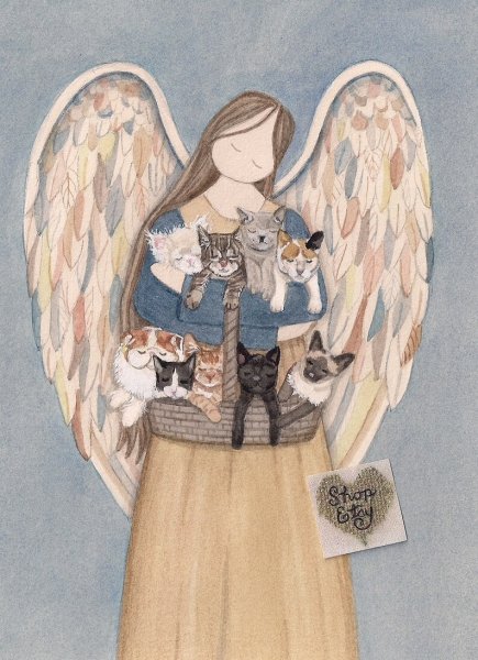 Кошка с ангелами картина