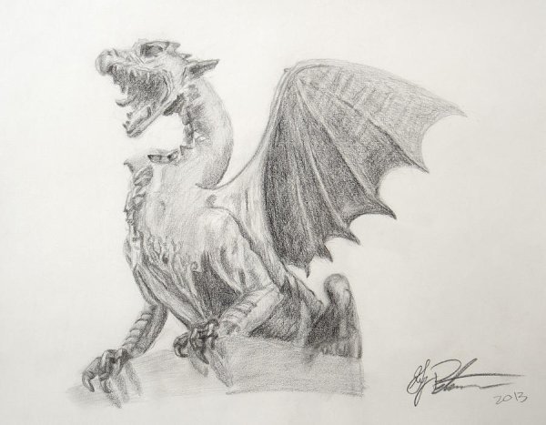 Эскиз дракона карандашом