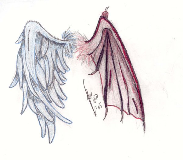 Тату Крылья ангела и демона