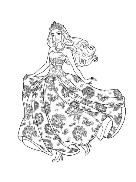 Раскраска принцессы Барби в красивых платьях