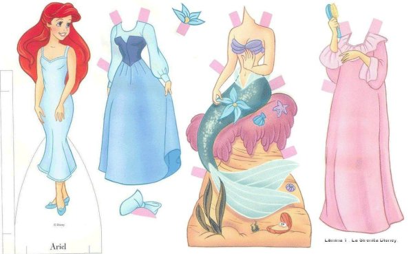 Бумажные куклы принцессы Диснея Ариэль платья