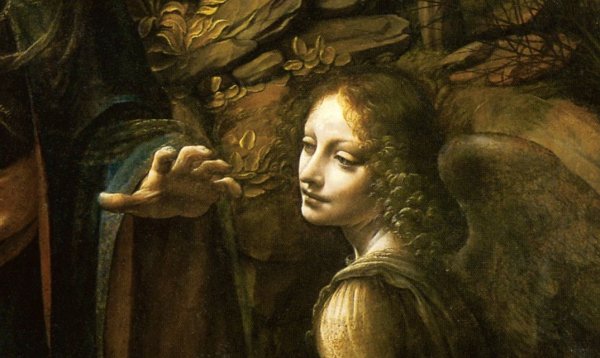 Леонардо да Винчи Мадонна в скалах ангел